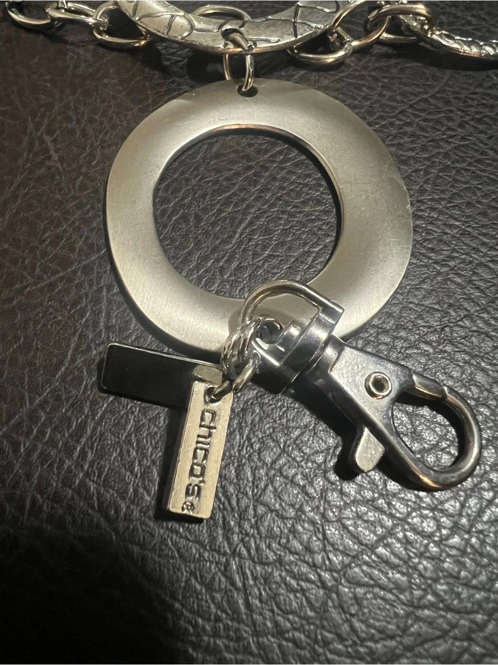 Chico's Silver Ring-Chain Belt with Black Accents